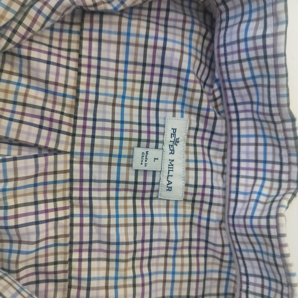 Peter Millar Mens Large Tattersall‎ Check Button Down Shirt Blue Purple MF19W11 - Picture 5 of 7